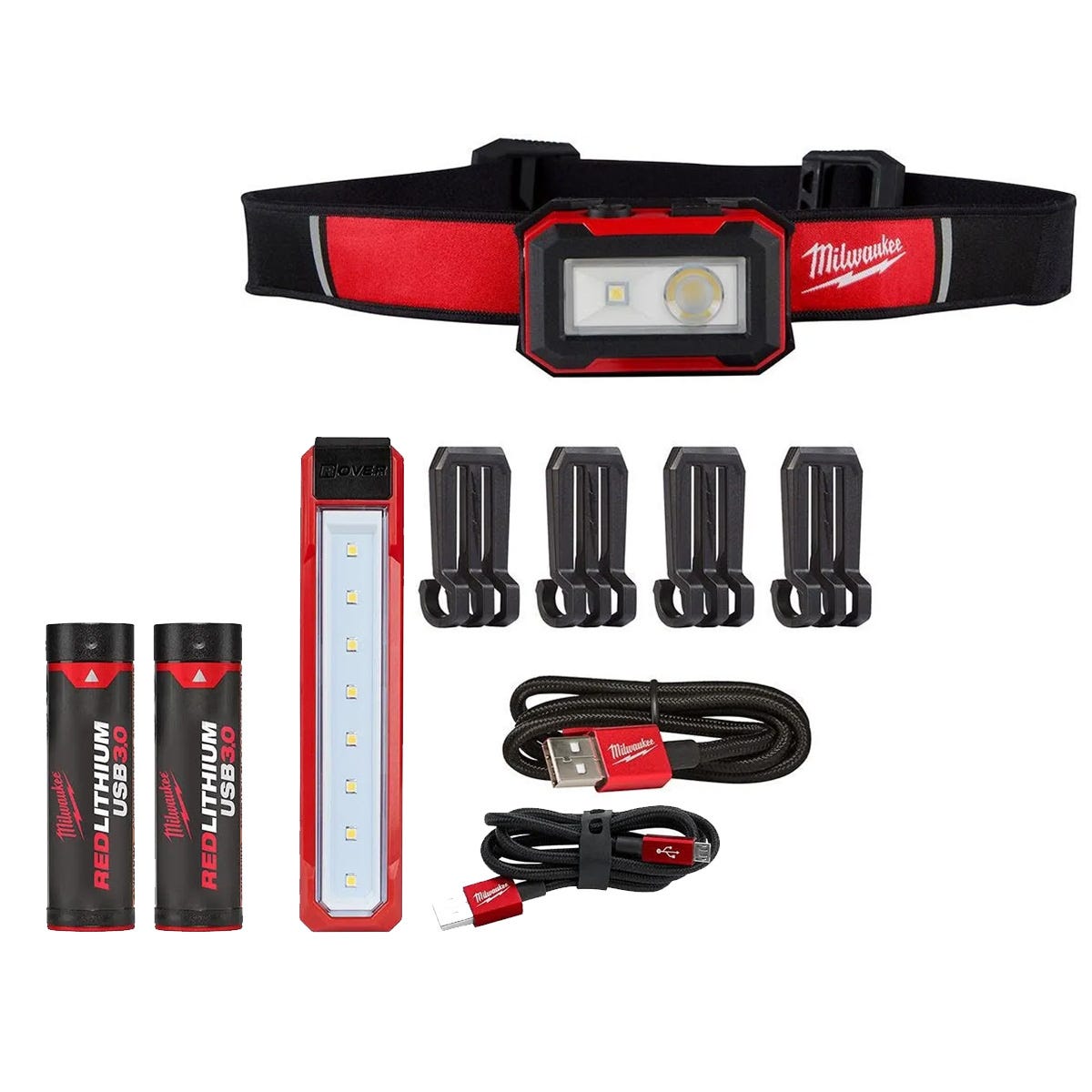 Milwaukee 445 Lumens LED REDLITHIUM USB Rover Pocket Flood Light Kit, Two  USB 3.0 Ah Batteries, and Rechargeable 450-Lumens Magnetic Headlamp with  Task Light