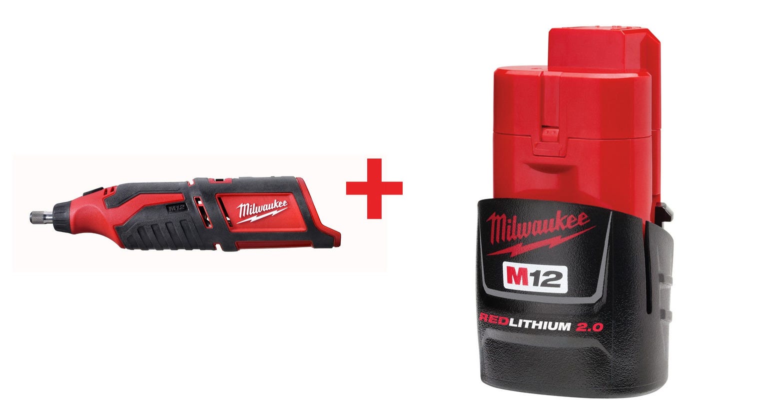 Milwaukee M12 Cordless Rotary Tool and M12 REDLITHIUM 2.0 Compact Battery  Pack