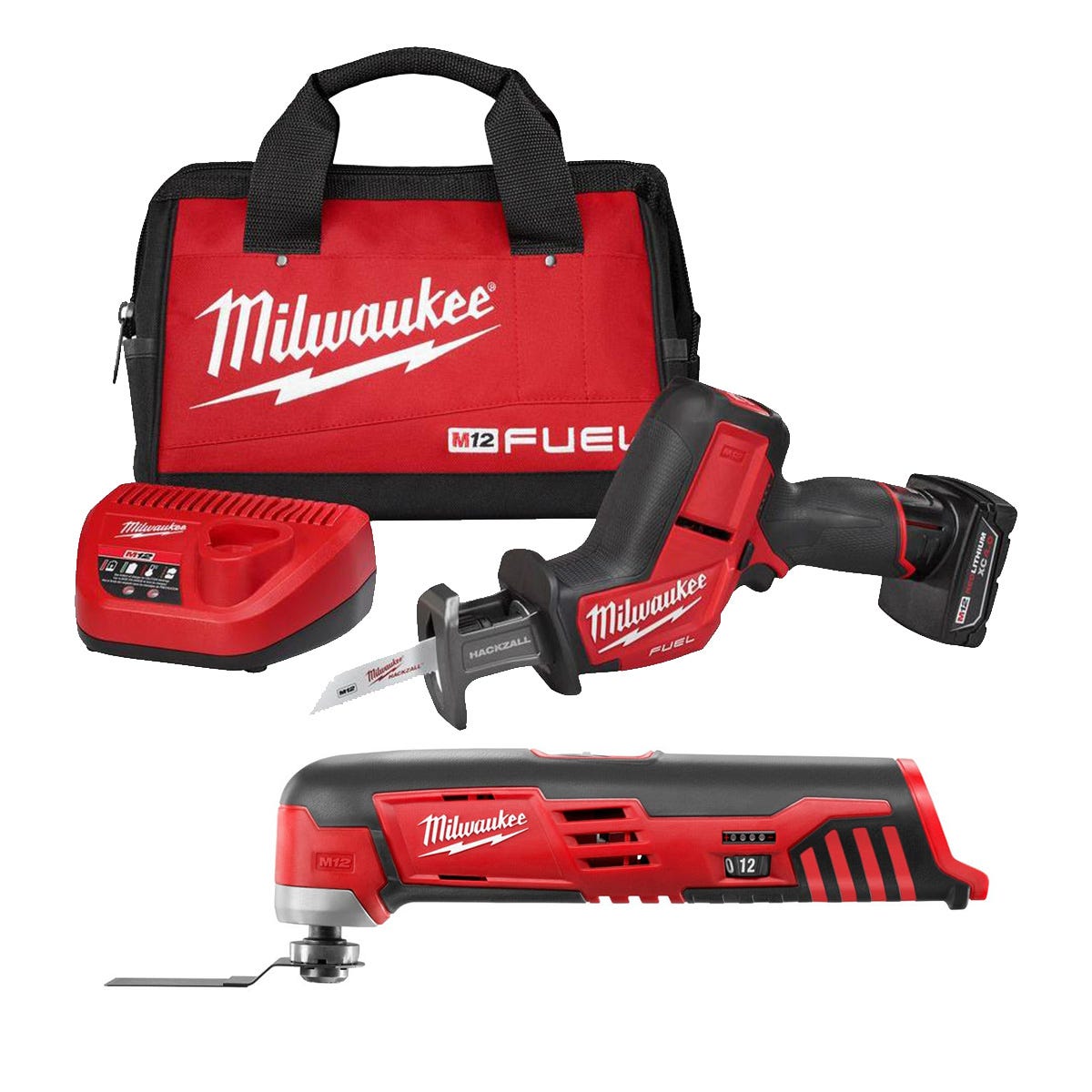 Milwaukee 2520 21XC M12 FUEL Brushless Hacksaw Reciprocating Sawzall 4.0Ah Kit and Cordless Multi Tool