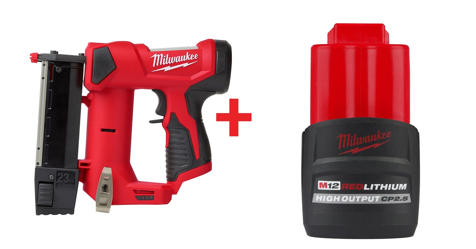 Milwaukee M12 Cordless 23 Gauge Pin Nailer with Battery Pack