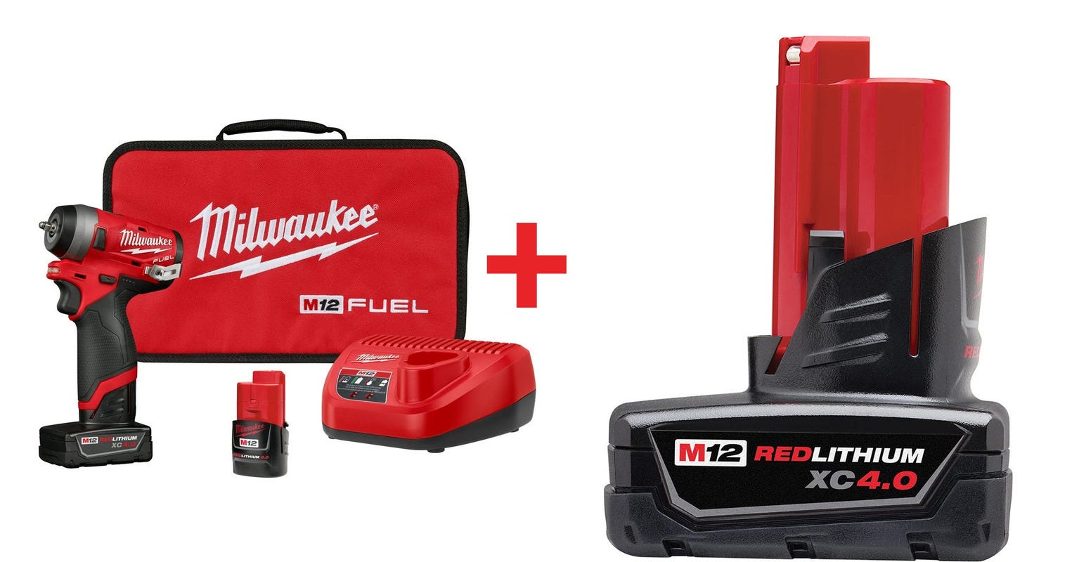 Milwaukee M12 Fuel Stubby 1/4-Inch Impact Wrench 4.0Ah Kit with 4.0Ah  Battery Pack