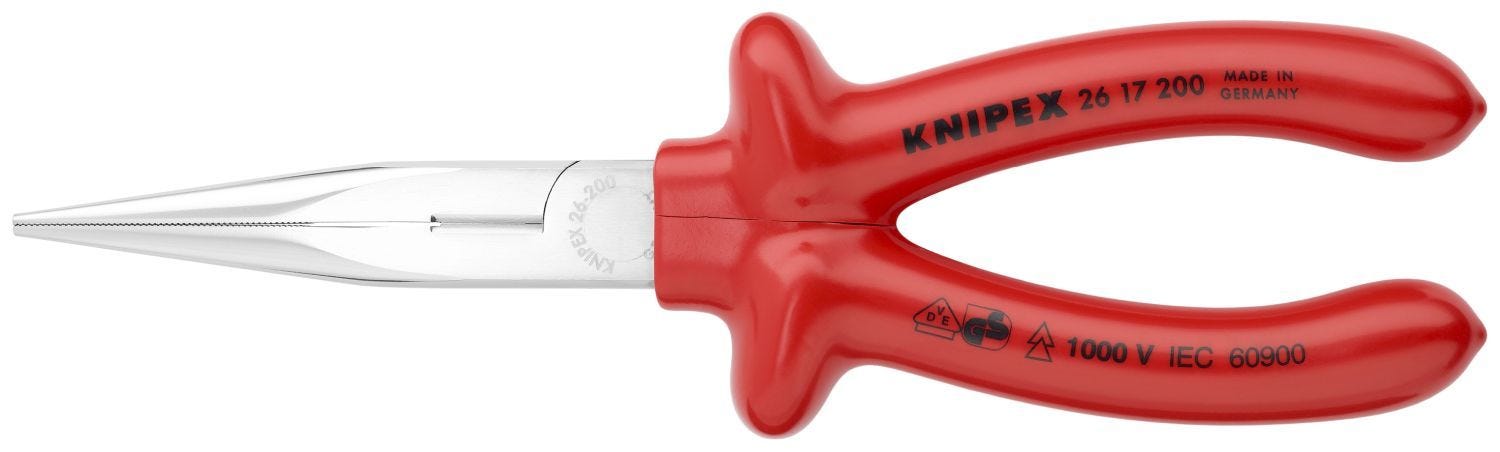 Knipex 26 17 200 Long Nose Pliers with Cutter-1000V Insulated