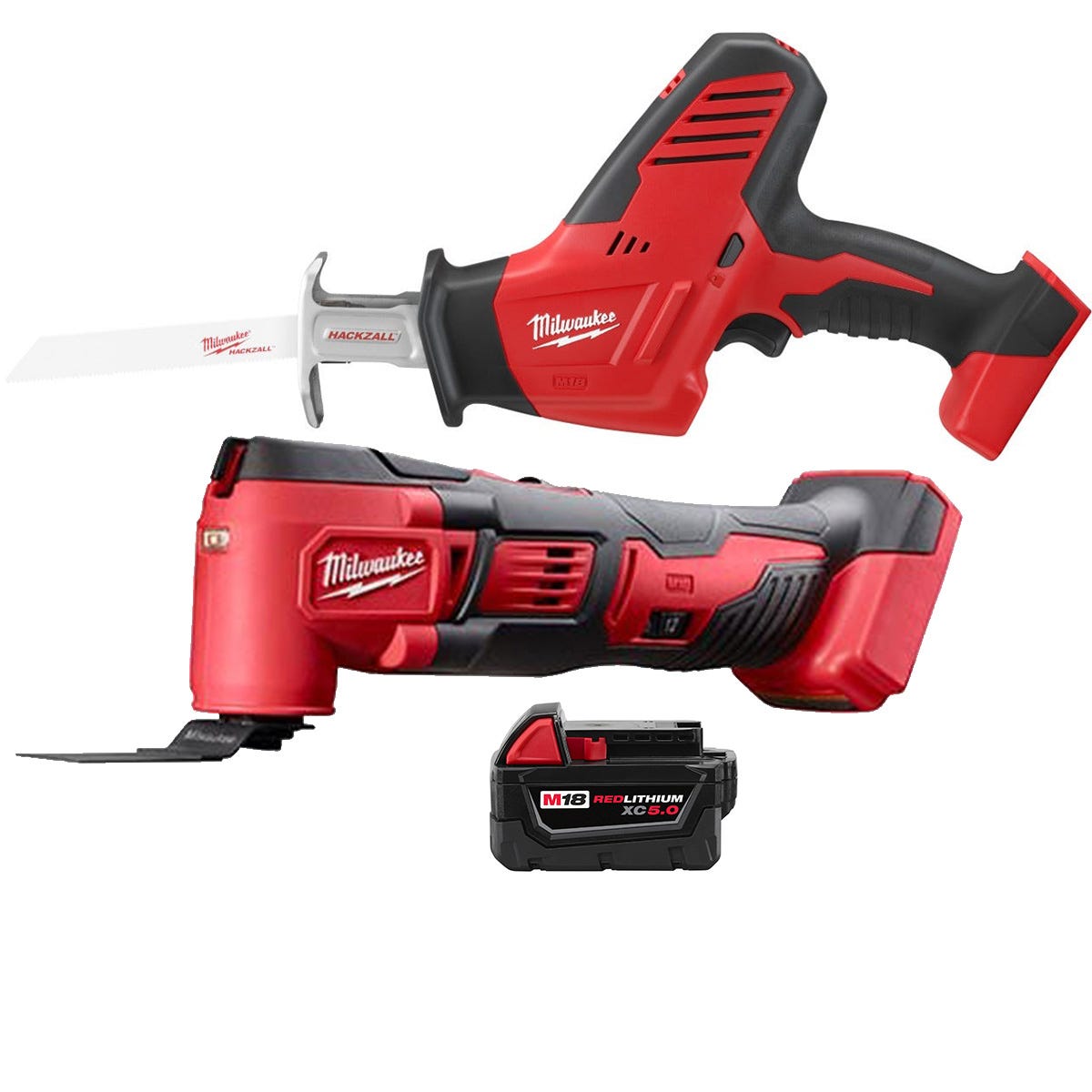 Milwaukee 2625-20 M18 18 Volt Hackzall Cordless One Handed Reciprocating  Sawzall, Multi-Tool and Extended Capacity Battery Pack