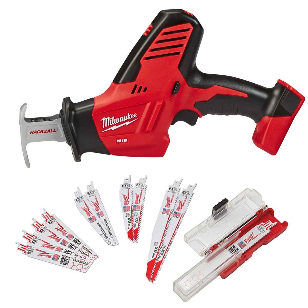 Milwaukee 2625-20 M18 Hackzall One-Handed Reciprocating Sawzall with  12-Piece Blade Assortment, Tool Only