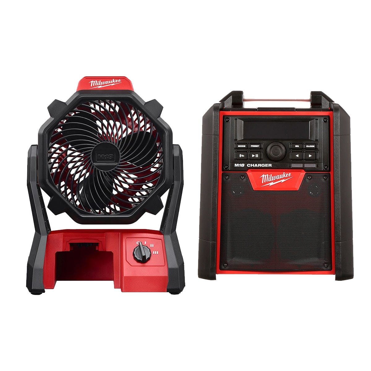 Milwaukee 2792-20 M18 Jobsite Radio Charger with Corded Cordless M18  Jobsite Fan and No Battery