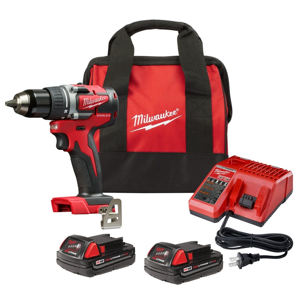 Milwaukee 2801-22CT M18 Compact Brushless 1/2-Inch Drill Compact 2.0Ah Kit