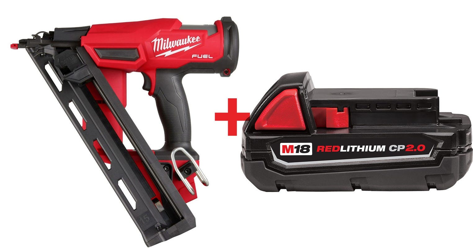 Milwaukee M18 FUEL 15-Gauge Finish Nailer with M18 2.0Ah Compact Battery  Pack