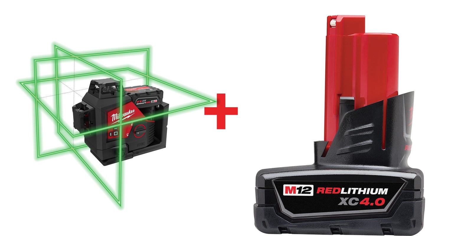 Milwaukee M12 Green 360 3-Plane Laser 4.0Ah Kit with M12 Battery Pack