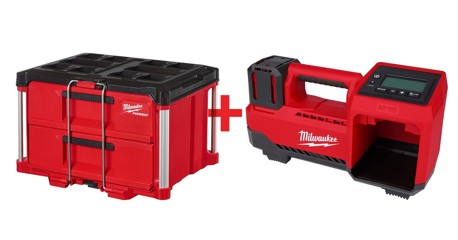 Milwaukee PACKOUT 2 Drawer Tool Box with M18 Compact Tire