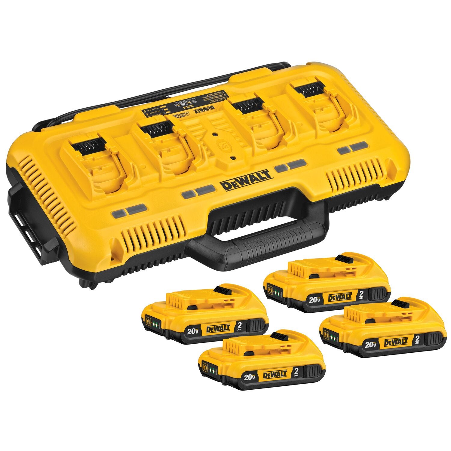 DeWalt DCB104D4 Multi Port Fast Charger with 20V MAX Compact 2.0Ah Battery 4 Pack