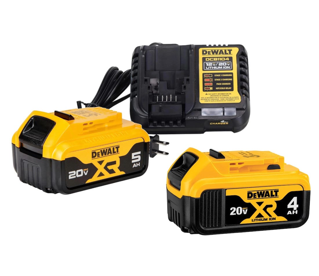 DeWalt 20V MAX XR 5.0Ah Battery & Charger Starter Kit plus 20V MAX XR  Premium 4.0Ah Battery