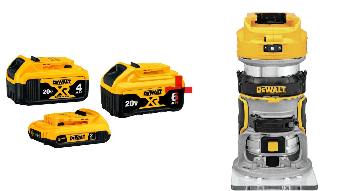 DeWalt 20V MAX XR Brushless Cordless Compact Router Tool Only with 20V MAX 3 Piece Lithium Ion Battery Starter Set