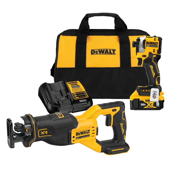 DeWalt ATOMIC 20V MAX 1/4-in. Brushless 3-Speed Impact Driver 5.0Ah Kit w/ 20V  MAX XR Brushless Reciprocating Saw, Tool Only