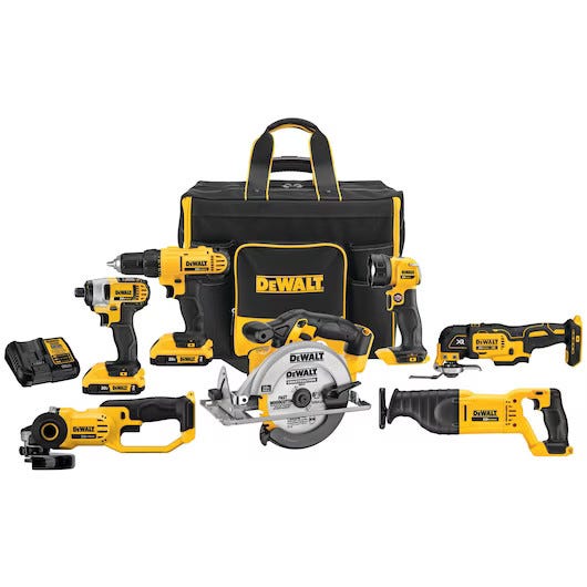 DeWalt DCKSS722P1E1 20V MAX 7 Tool Cordless 2.0Ah Combo Kit w Large Rolling Contractor Bag