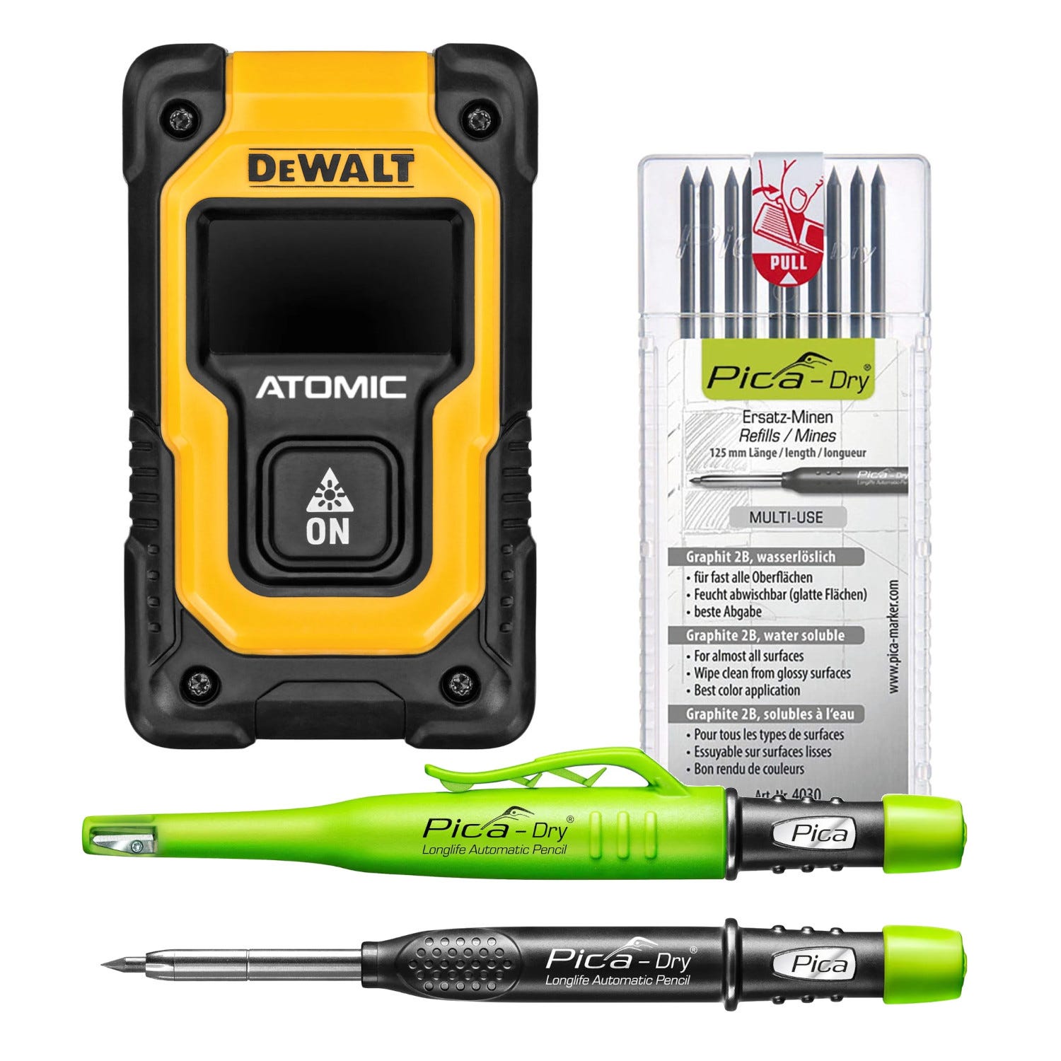 DeWalt ATOMIC Compact Series 55 ft. Pocket Laser Distance Measurer with Pica  Dry Pencil and Black Lead Refill