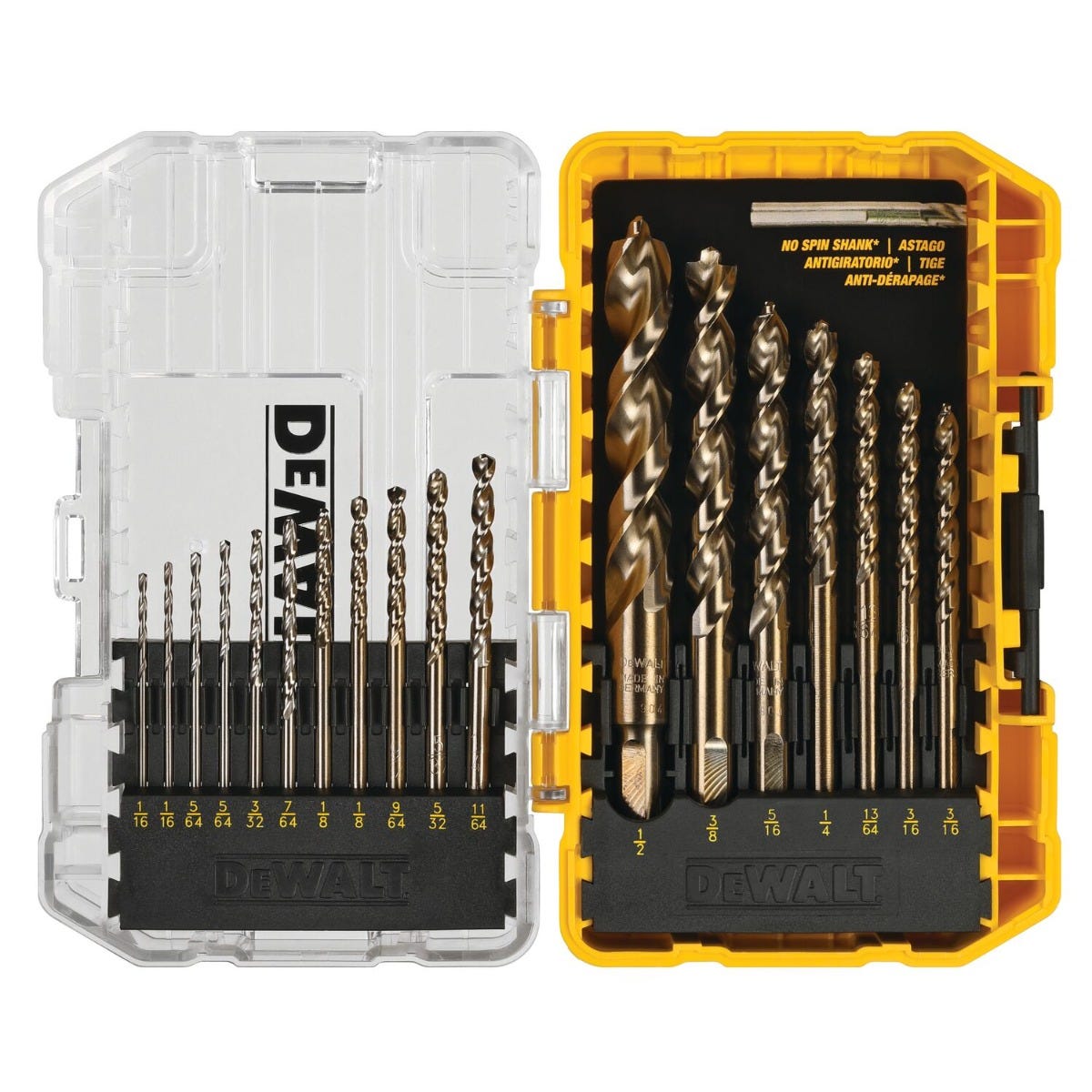 DeWalt DW1958 18-Piece XP Extended Performance Gold Ferrous Pilot Point  Drill Bit Set