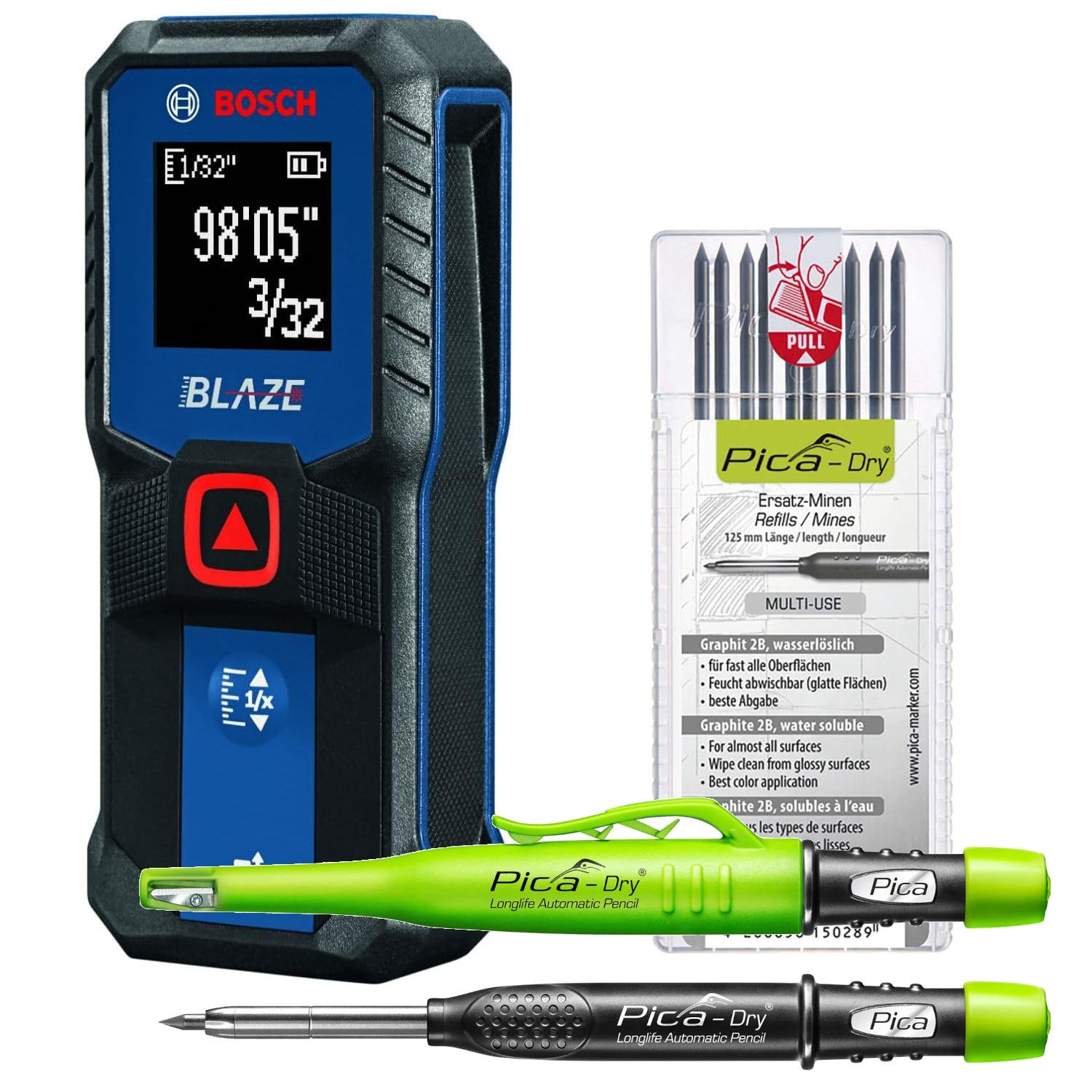 Bosch BLAZE 100 ft. Laser Measure with Pica Dry Pencil and Black Lead Refill