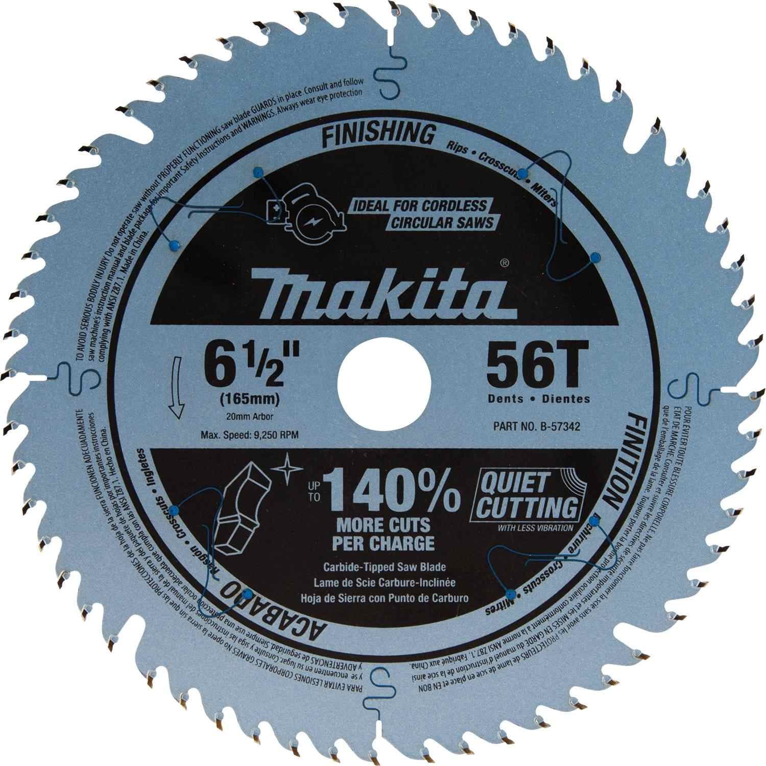 B-57342 6-1/2" 56T Carbide-Tipped Max Efficiency Cordless Plunge Saw Blade