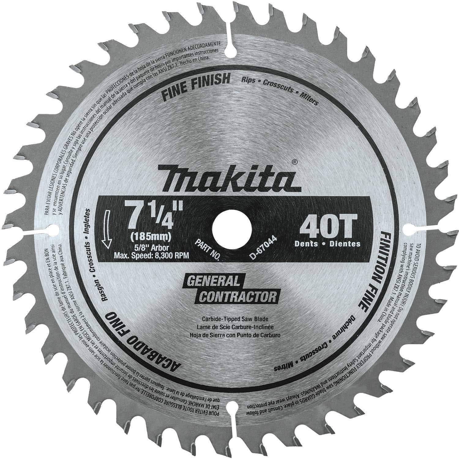 Makita D-67044 7-1/4-Inch 40T Carbide-Tipped Circular Saw Blade, Fine  Crosscutting