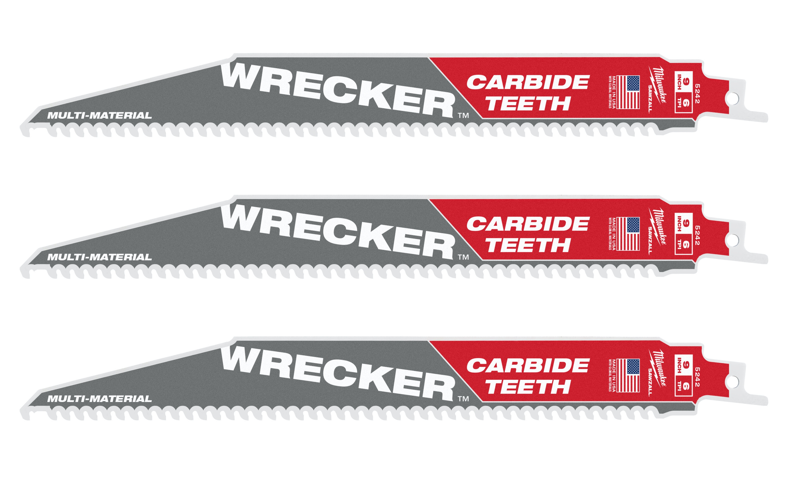 Milwaukee 9 in. 6 TPI WRECKER Carbide Teeth Multi-Material Cutting SAWZALL  Reciprocating Saw Blades (3-Pack) 48-00-5342 - The Home Depot