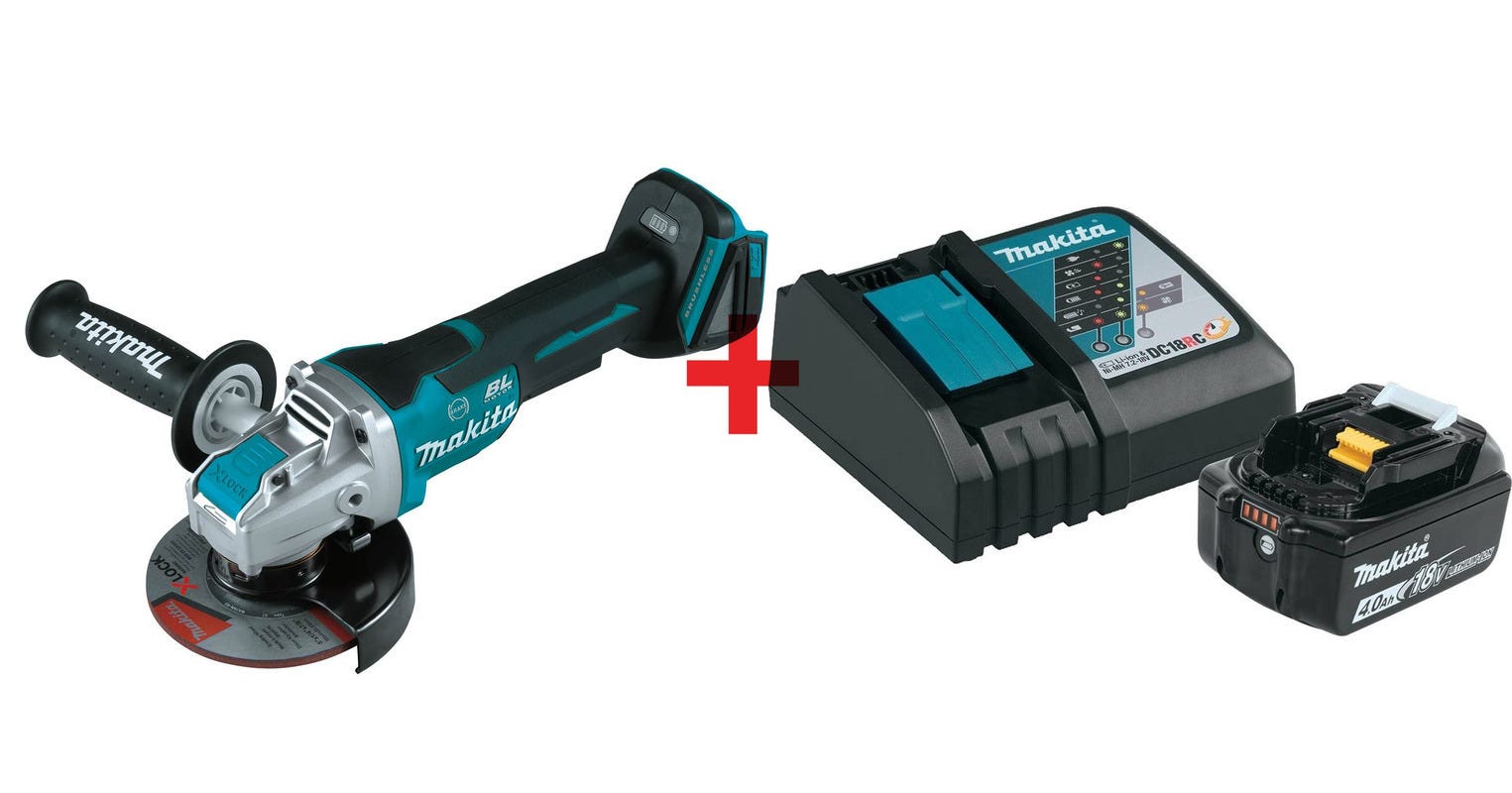Makita 18V LXT Lithium-Ion Brushless Cordless 4-1/2 / 5-Inch Paddle Switch  X-LOCK Angle Grinder with Battery and Charger Starter Pack