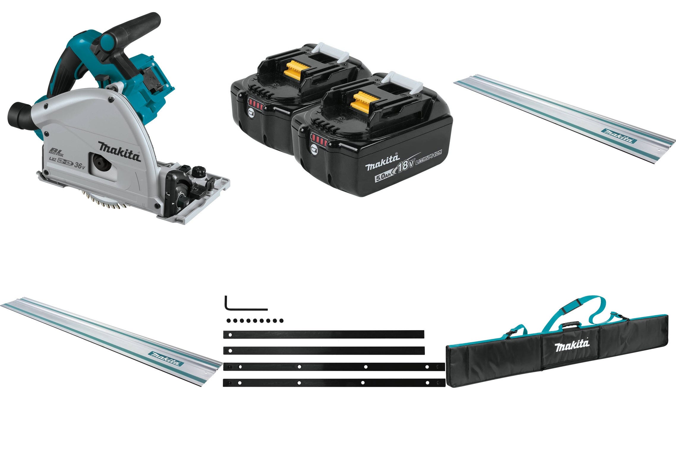 Makita Cordless Brushless 36V LXT 6-1/2" Track Saw and Accessories Bundle