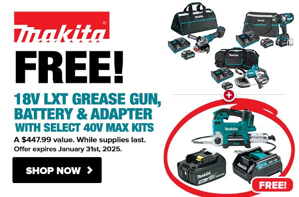 FREE Grease Gun, Battery and Charger