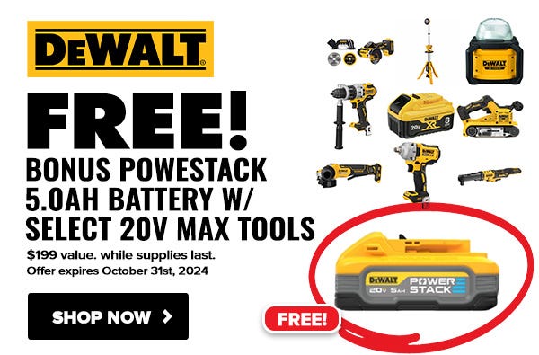 Get a FREE DCBP520 20V MAX POWERSTACK 5Ah Battery