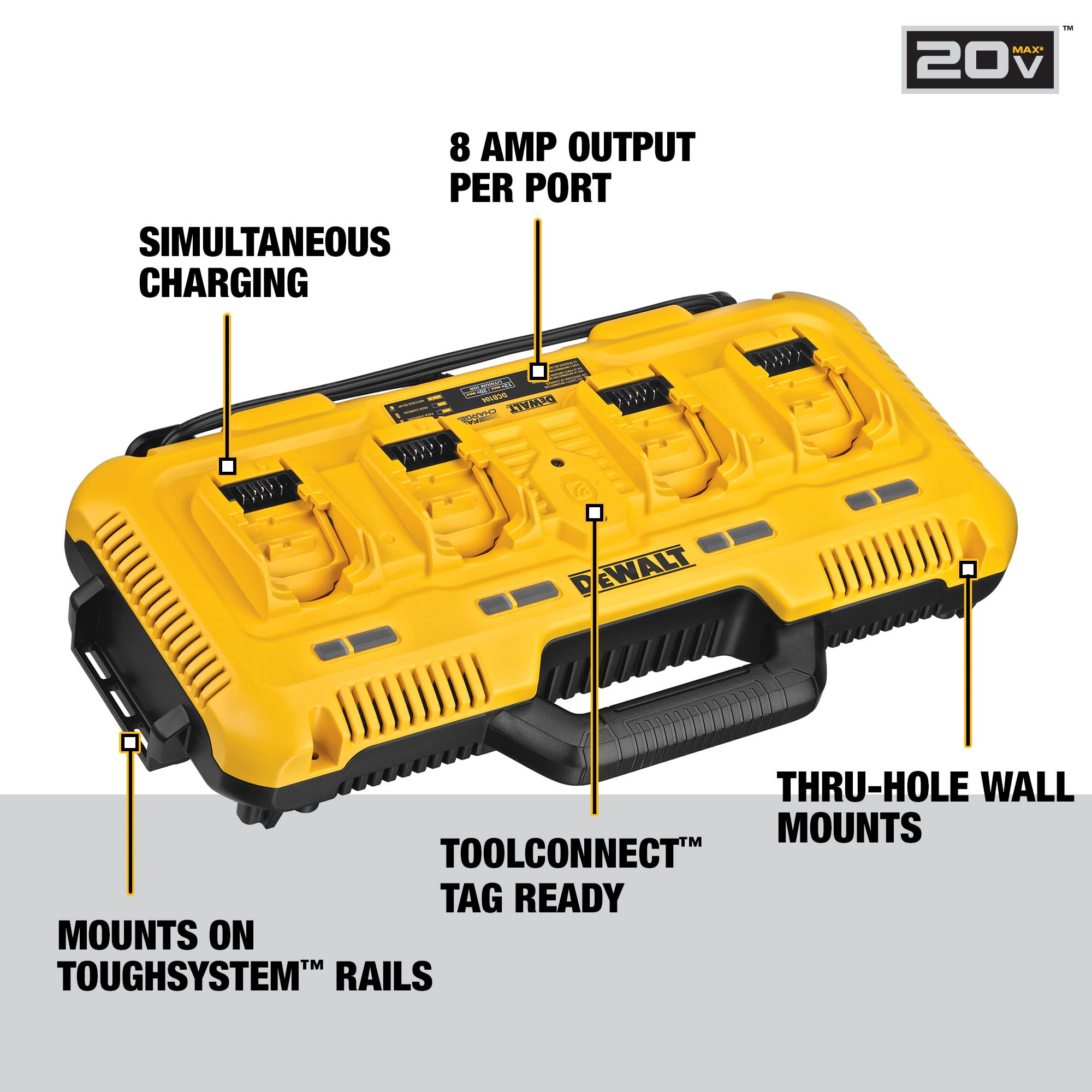 Dewalt Dcb104d4 Multi Port Fast Charger With 20v Max Compact 2 0ah